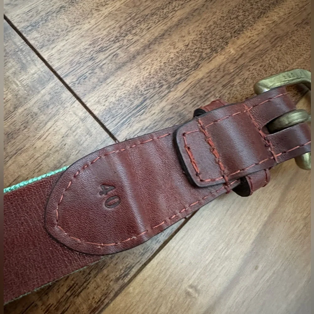 SMATHERS AND BRANSON HAND STITCHED NEEDLEPOINT BILLFISH LEATHER BELT SIZE 40